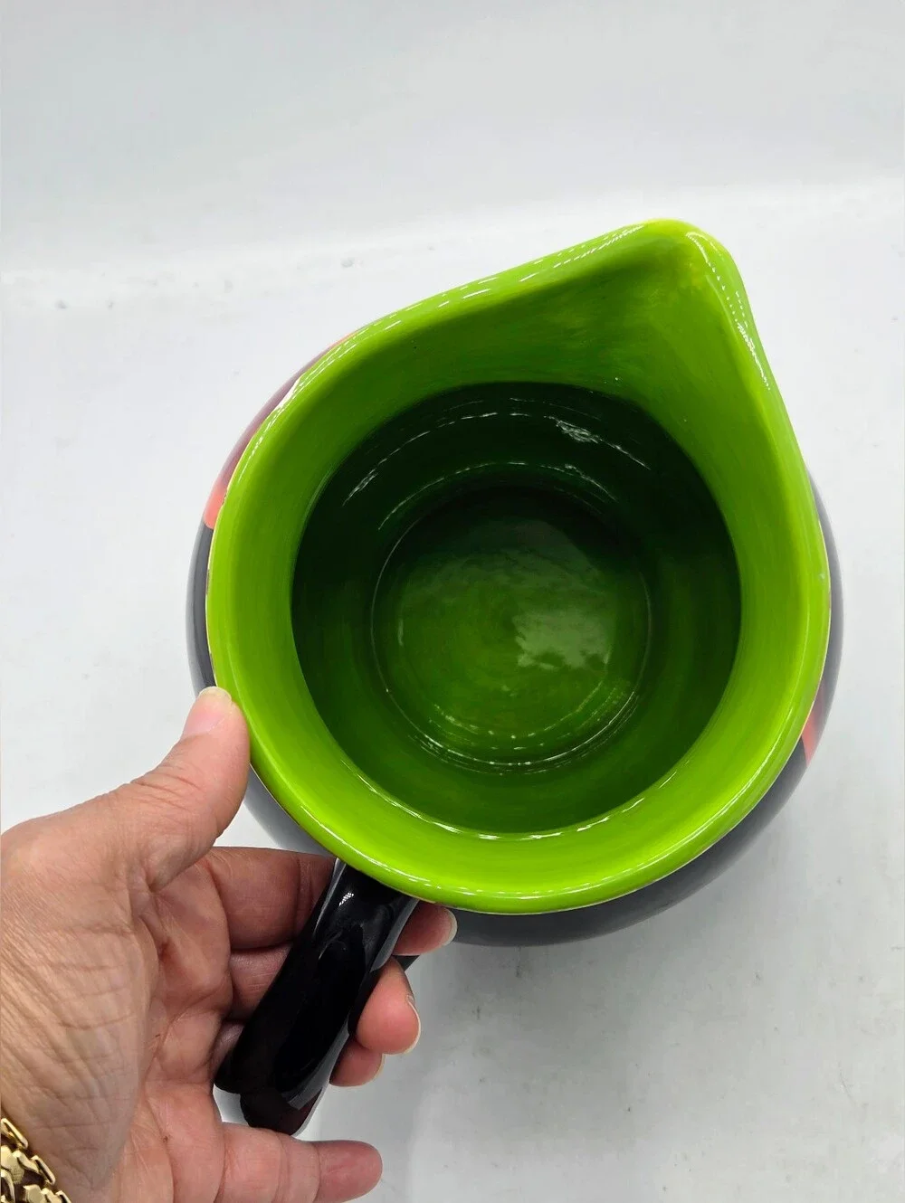 Crate & Barrel Ceramic Fruit & Chili Pepper Pitcher - Black